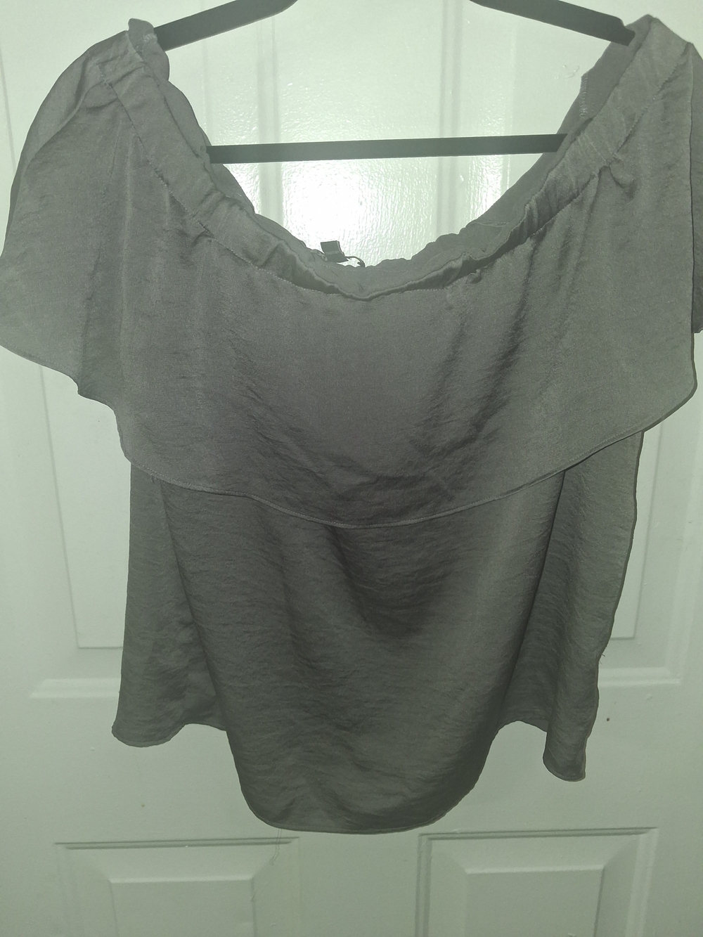 Express Gray Off-Shoulder Ruffle Blouse - Picture 3 of 3